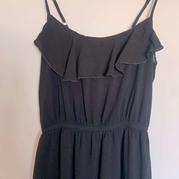 Black Summer Mini Dress with Ruffled Neck - Picture 2 of 6